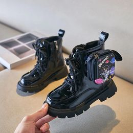 Botas crianças bota moda patente couro menina sapato zíper saco tornozelo botas outono crianças sola macia não deslizamento sapatos de plataforma feminina bota 231013