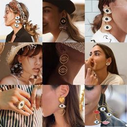 Dangle & Chandelier Vintage Fashion Enamel Gold Statement Earrings For Women Exaggerated Bohemian Geometric Drop Earring Party Jew3091