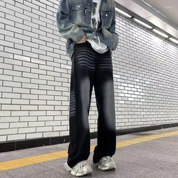 Men's Jeans 2023 Y2K Streetwear Striped Washed Black Baggy Pants For Men Clothing Straight Women Wide Leg Long Trousers Pantaloni Uomo