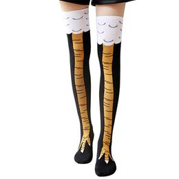 New Winter Warm Cartoon Animals Stockings Women's Yellow 3D Chicken Feet Toe Cotton Blend Long Knee High Socks 208s