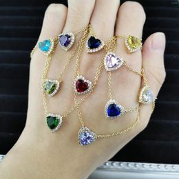 Pendant Necklaces Bling Crystal Heart For Women Romantic Multicolor Birthstone Zircon Wedding Chain Choker On Neck Trend Jewellery