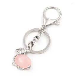 Keychains FYSL Silver Plated Circle Lovely Rose Pink Quartz Key Chain Green Aventurine Charm Jewelry