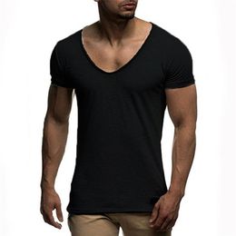 Summer Sexy V Neck Short Sleeve T Shirt Men Fashion Solid Black Casual Slim T Shirts259s