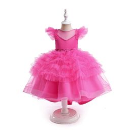 New Girls' Dress Small Flying Sleeves Layered Mesh Dress Banquet Dress Children's Pengpeng Princess Dress