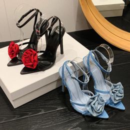 Sandals Summer Women's High-heeled With Rhinestone Rose Flowers Sexy Stiletto Versatile Shoes
