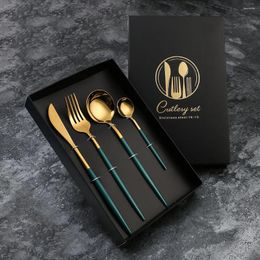 Dinnerware Sets 4Pcs Set Stainless Steel Bright Mirror Surface Titanium Gold Chopsticks Spoon And Fork Kitchen Accessories