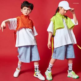 Stage Wear Shorts For Girls Boys Dance Costume Clothes Show Outfits Kid Cool Hip Hop Clothing Oversized T Shirt Tops Streetwear Summer