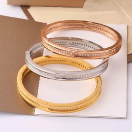 Europe America Fashion Style Lady Women Titanium steel Engraved B Letter Single Row Diamond Gear Bangle Bracelet 3 Color212Z