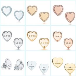 S925 sterling silver sweet heart designer stud earrings for women luxury brand letters cute OL engagement asymmetrical ear rings e276k