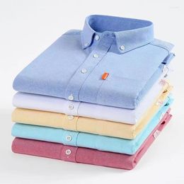 Men's Dress Shirts Plus Size 5XL For Men Cotton Oxford Long Sleeve Casual Solid Formal Shirt Yellow White Blue Regular Fit Social