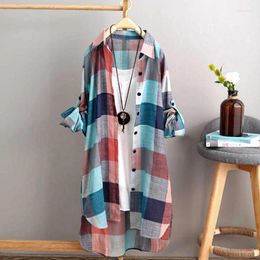 Women's Blouses Long-sleeved Plaid T-shirt Medium-length Loose Casual Sun Shirt Fashion Thin Jacket Daily Streetwear