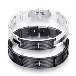 Bangle Holy Bible Cross Men Bracelet Black Stainless Steel Watch Strap Silvering Plating Jewellery Gift For Women301S