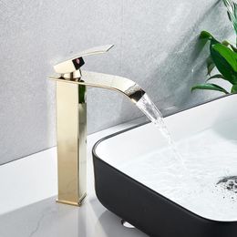 Bathroom Sink Faucets Vidric Brushed Nickel Waterfall Basin Faucet Single Lever Vessel Tap Deck Mounted Brass Lavatory Mixer Basi