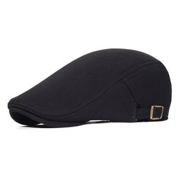 Cotton Adjustable Newsboy Caps Men Woman Casual Beret Flat Ivy Cap Soft Solid Colour Driving Cabbie Hat Unisex Black Grey Hats 2012240L