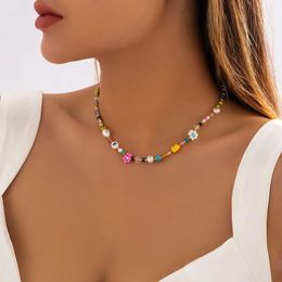 Chains Cute Flowers Colourful Hand-woven Beaded Simulated Pearls Short Clavicle Chain Choker Necklace For Women Girls Jewellery Gifts