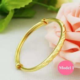 Adjustable Sizze Baby Bangles Lovely High Polished 24K Yellow Gold Plated Shiny Bracelet Bangles for Babies Kids Children298m