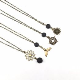 Chains 10pcs Lava Stone Diffuser Necklace Essential Oil Rock Necklace Antique Bronze Minimalist Jewelry241d