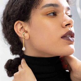 ENFASHION Asymmetric Water Droplets Crystal Ear Cuff Clip On Earrings For Women Gold Color Earcuff Earings Fashion Jewelry E1151 2271P