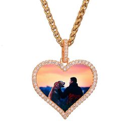 Custom Po Iced Out Pendant Love Heart Necklace for Men Women Personalised Memory Picture Hip Hop Jewelry302n