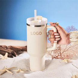 100% Real Rose Quartz H2 0 Tumblers 40oz Adventure Quencher Stainless Steel Insulated Car Mugs Thermos Water Bottles WIth Logo171t