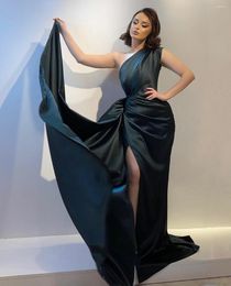 Party Dresses Long One Shoulder Pleated Top Evening With Slit Sexy Court Train Satin Mermaid Abendkleid Formal Gown For Women
