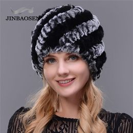 JINBAOSEN Women's fashion rabbit double warm knit natural hat mink fur winter travel tourist ski cap Y201024199B