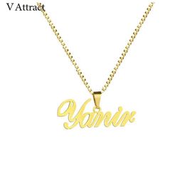 Gold Box Chain Custom Jewellery Personalised Name Pendant Necklace Handmade Cursive Nameplate Choker Women Men Bijoux BFF Gift269S