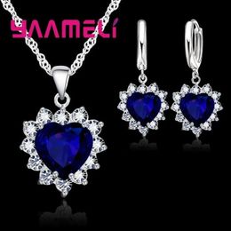 Wedding Jewelry Sets Trendy 925 Sterling Silver Set for Women Heart CZ Stone Charm Pendants Necklaces Earrings LOVE Anniversary Gift 231013