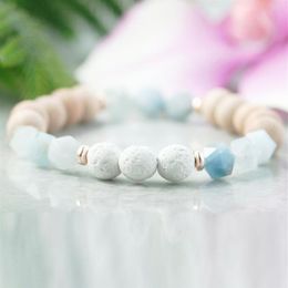 MG1055 Blue Aquamarine Diffuser Bracelet Healing Crystals and Stones Essential Oil Jewellery Lava Bead Gemstone Mala Yoga Bracelet291w