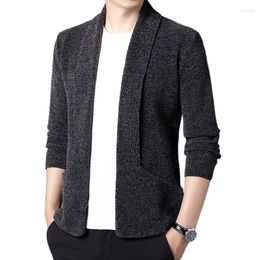 Men's Sweaters Knitted Cardigan Chenille Lapel Buttonless Solid Color Simple Business Casual Mens 2023