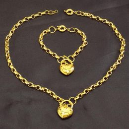 Yellow Gold Vacuum Plating Heart Belcher Padlock Pendant Necklace & Bracelet For Women Necklaces258c