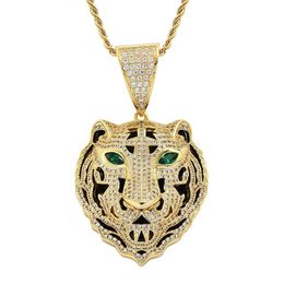 Cool Iced Out 5A Cubic Zircon Tiger Head Pendant Necklace For Men Fashion Hip Hop Animal Jewellery Party Gift Necklaces317J