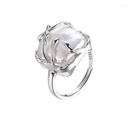 Cluster Rings TKJ 925 Sterling Silver Square White Gemstone Women's Personalized Ring Fashion Temperament Jewellery