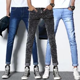 Men's Jeans 27-36 Men Casual Fashion Stretch Elastic Slim Fit Skinny Long Denim Pants Black Blue No Belt