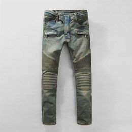 Men Ripped Motorbiker Jeans Fashion Hip Hop Skinny Light Blue West Designer Brand Streetwear Swag Pants2303