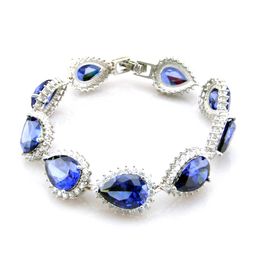 Silver Bracelet Natural Tanzanite Stone Jewelry Women Bracelet Big Stone Wedding BraceLet