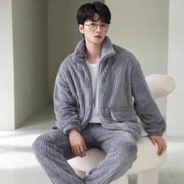 Men's Sleepwear Coral Fleece Pyjama Sets Autumn Winter Thicken Warm Zipper Home Clothes Two Pieces Set Flannel Homewear Nightwe