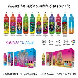 Original Sunfire Tornado 9000 Puff Disposable Cigar Rechargeable 600mAh 18ml Vapers Pod 10 Flavours Vape Pen Device Manufactures Direct Sale with Free Logo Custom