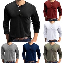 Men's T Shirts Vintage Long Sleeves T-shirt For Men Solid Colour Cotton Henley Shirt Slimming Fitness Tees Oversized Clothing Tops