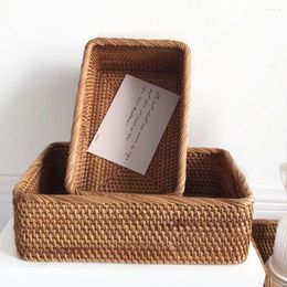 Storage Baskets Home Handmade Weaving Rattan Wicker Basket Fruit Food Tray Bread Hand-knitted Case Portable Picnic Box Kitchen Supplies