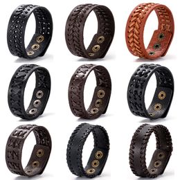 100PCs/Lot Retro Leather Bangle Bracelets For Men Women Handmade Copper Button Fashion Jewellery Wholesale Lot Resizable