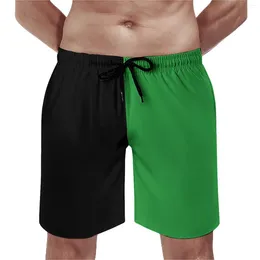 Men's Shorts Board Two Tone Design Cute Swim Trunks Black And Green Male Quick Dry Running Large Size Short Pants
