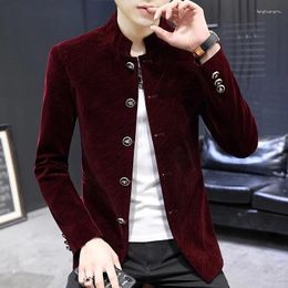 Men's Suits 2023-Boutique Fashion Gentleman Slim Casual Plus Velvet Stand Collar Elegant Korean Wedding Host Blazer