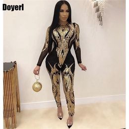 Women's Jumpsuits Rompers Sexy Gold Sequin Women Bodycon Overalls Glitter Bandage Elegant Party Club Womens Fashion 2209262752