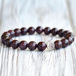 MG0744 Woman's A Grade Garnet Bracelet Natural Gemstone Good Luck Bracelet Lotus Flower Charm Yoga Energy Bracelet217L