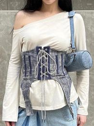 Belts SEASONS Denim Corset For Women Fashion Street Y2K Skinny Tie Up Bustier Belt Cute Harajuku Body Grunge Outfits ASVE87158