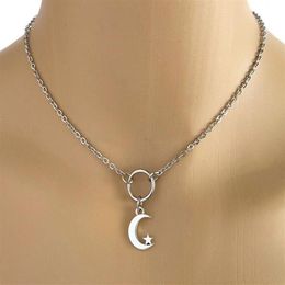 Pendant Necklaces Obedient Moon And Star Necklace Cautious Japanese Collar O Ring Discreet Day Submissive Gothic Chains FashionPen2265