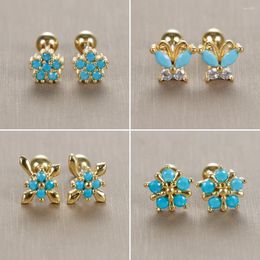 Stud Earrings 2pcs Stainless Steel Petal Turquoise For Women Gold Color Piercing Screw Earring Fashion Wedding Jewelry 2023