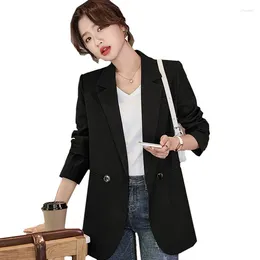 Women's Suits Rose Red Suit Blazer Spring And Autumn Mid Length Loose Fit Jacket Korean Commuter Ladie's Casual Top Coat