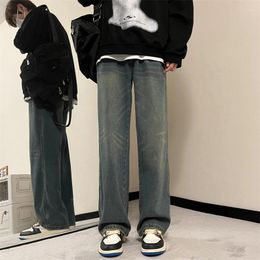 Men's Jeans Spring Streetwear Men Korean Fashion Loose Straight Wide Leg Pants Male High Waist Vintage Washed Denim Trousers B161